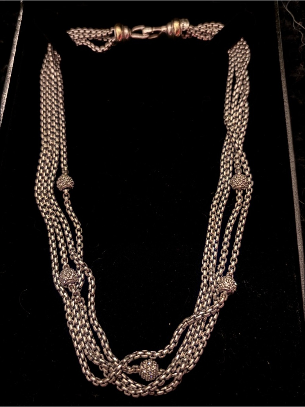 David Yurman- Diamond multi strand two toned pave ball chain